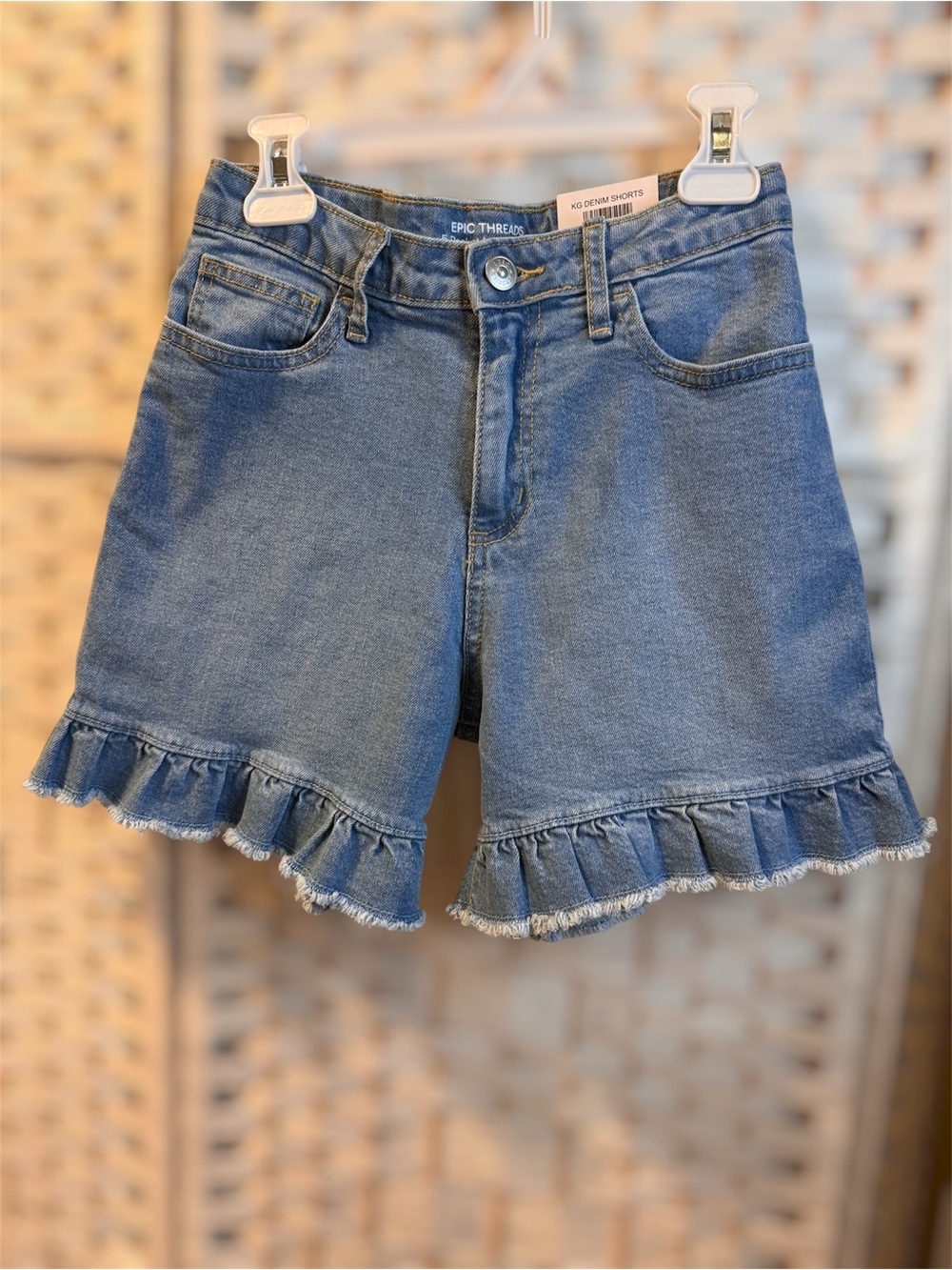 Epic Threads Blue Denim Ruffle-Hem Jean Shorts